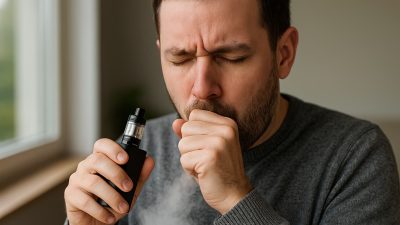 homme toux vapotage